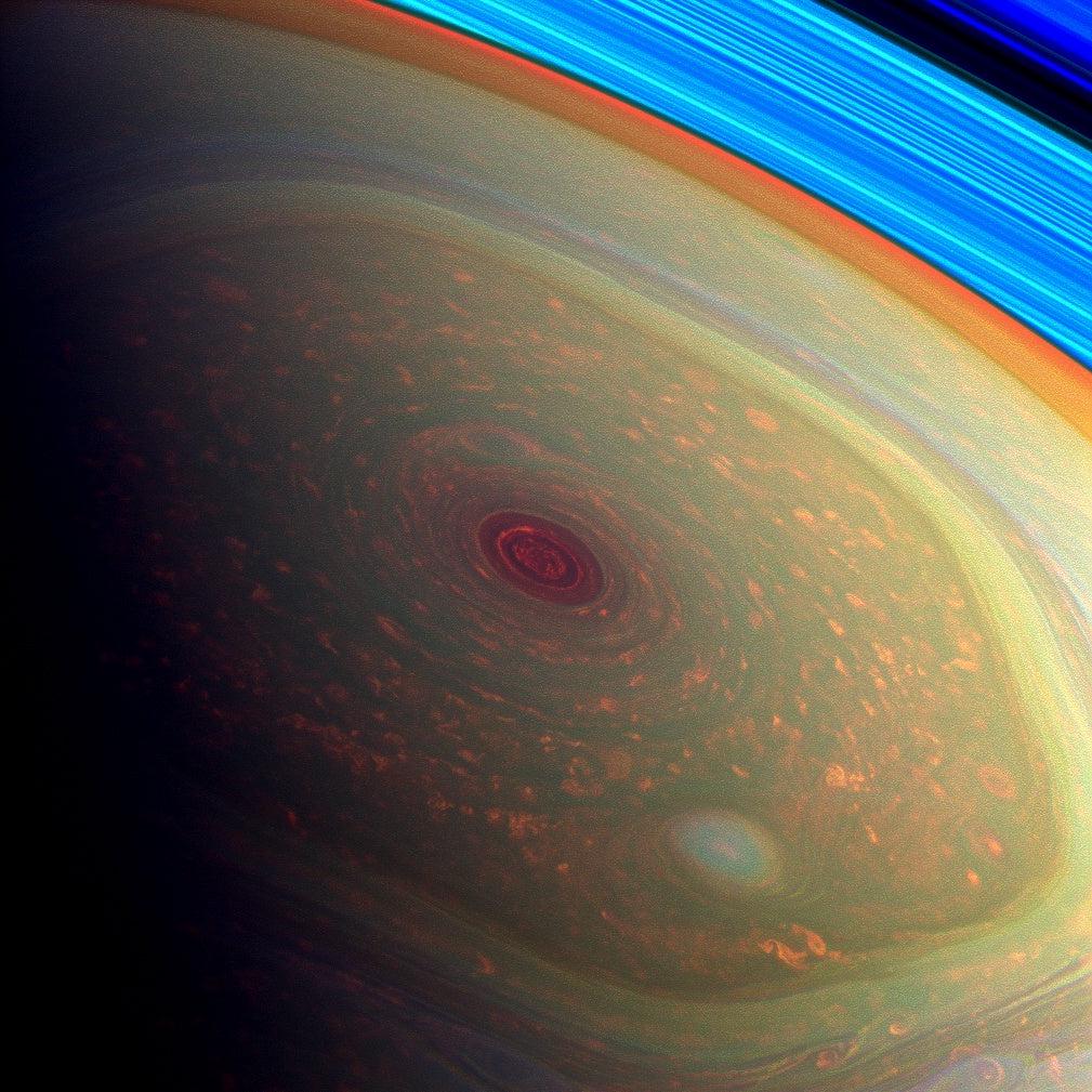 Saturn's north pole false color Cassini mission